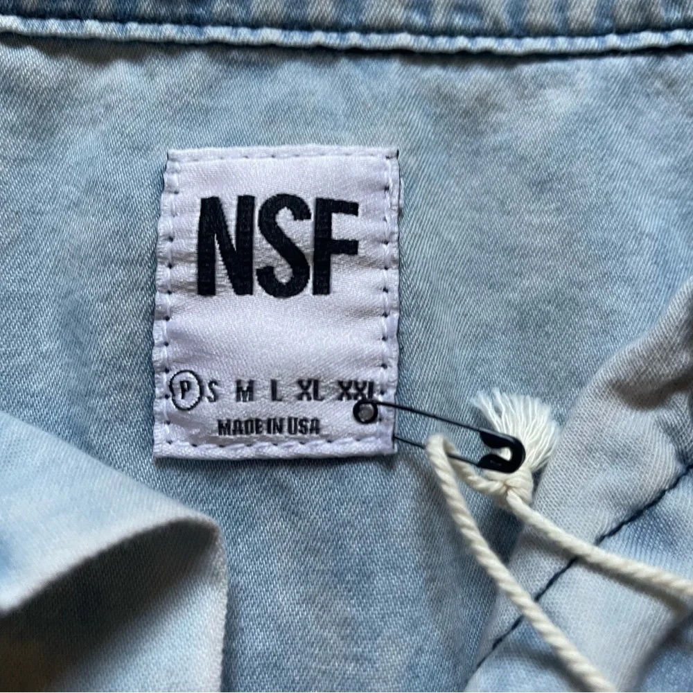 NWT NSF Suz Embroidered button Down Long Sleeve Denim Shirt in Formosa​